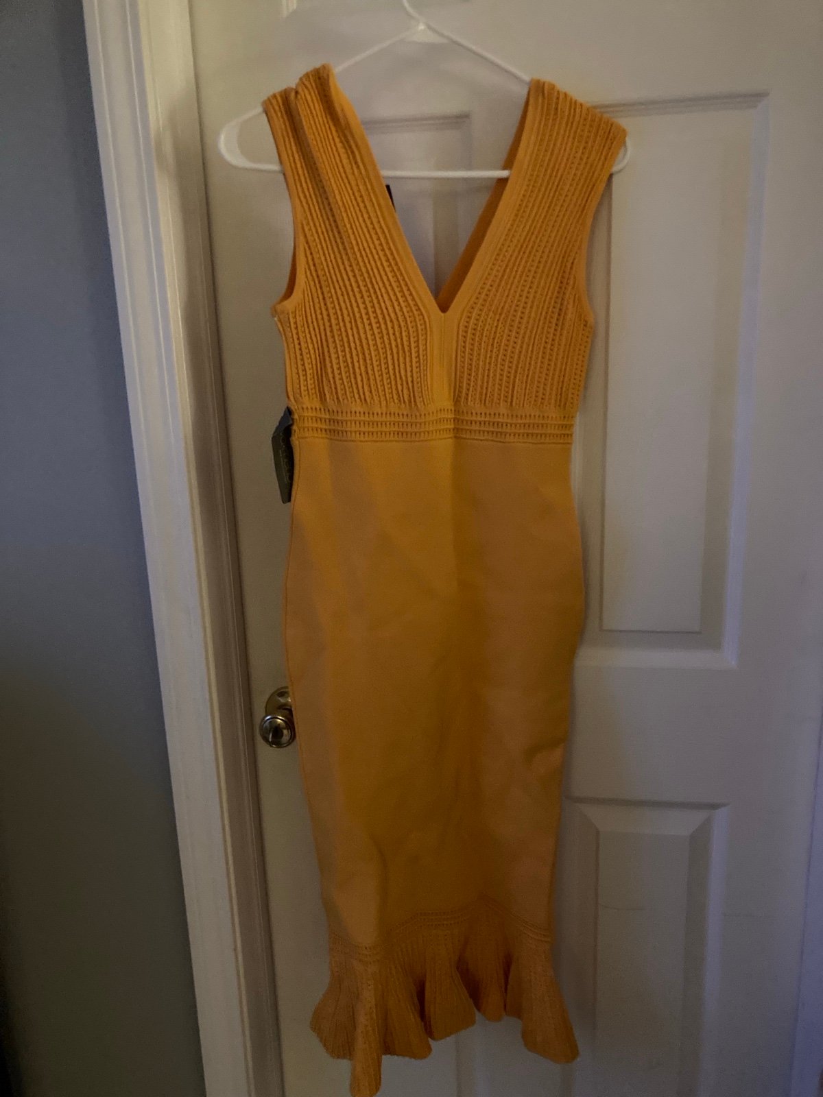 Eva Mendez orange knit Bodycon mermaid style dress NEW XS