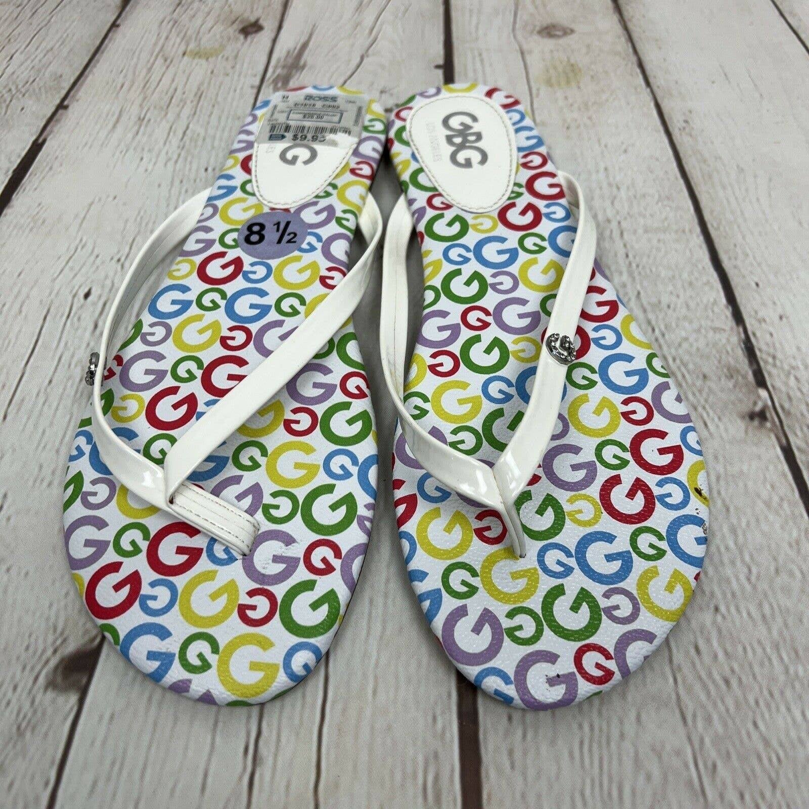 Details about G By Guess Los Angeles Flat Sandals Flip flop Print Rhinestone Logo Details about G By Guess Los Angeles Flat Sandals Flip flop Print Rhinestone Logo