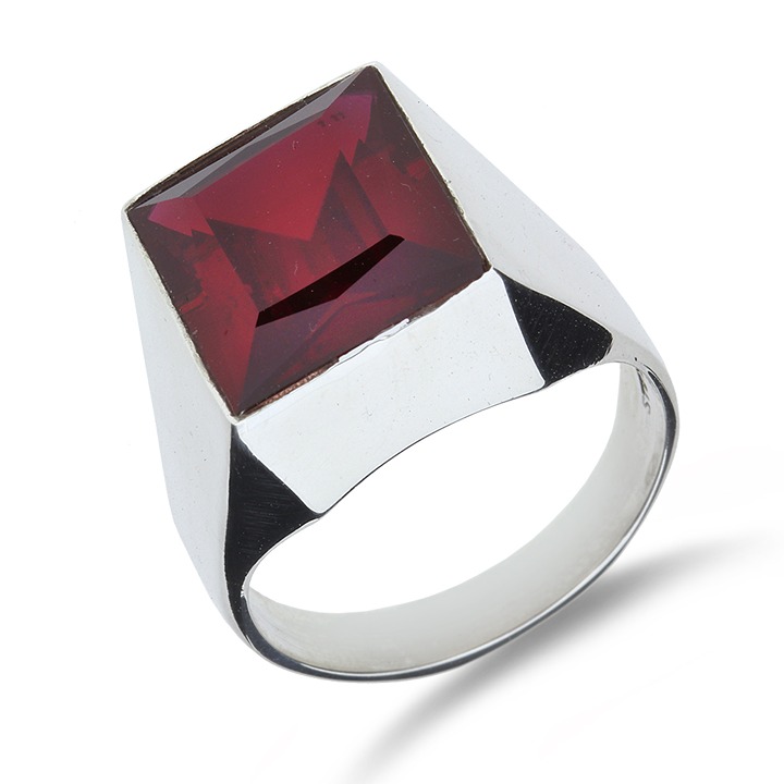 Sterling Silver Created Ruby Ring SR-4176