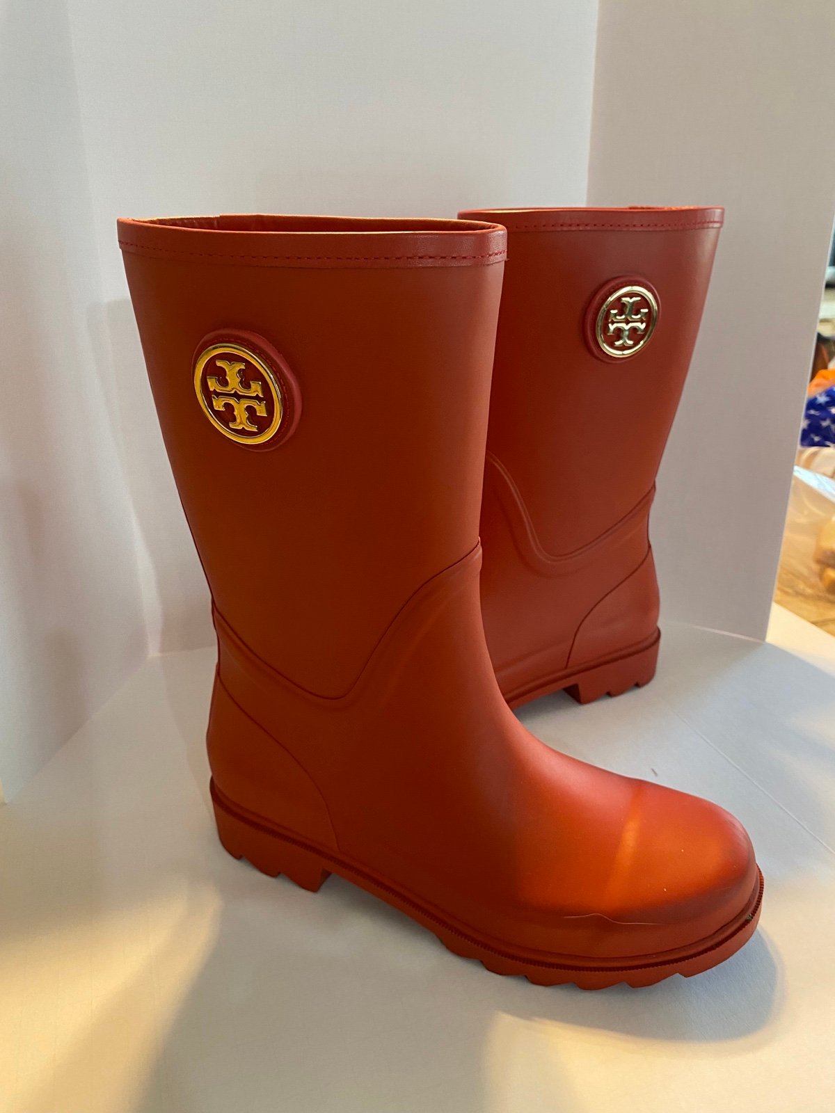 Tory Burch Maureen Bright Red Rain Boots Size Women 7