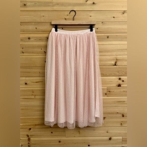 Claudie Pierlot Size 36/4 Baby Pink Midi Mesh Sheer High Rise Skirt