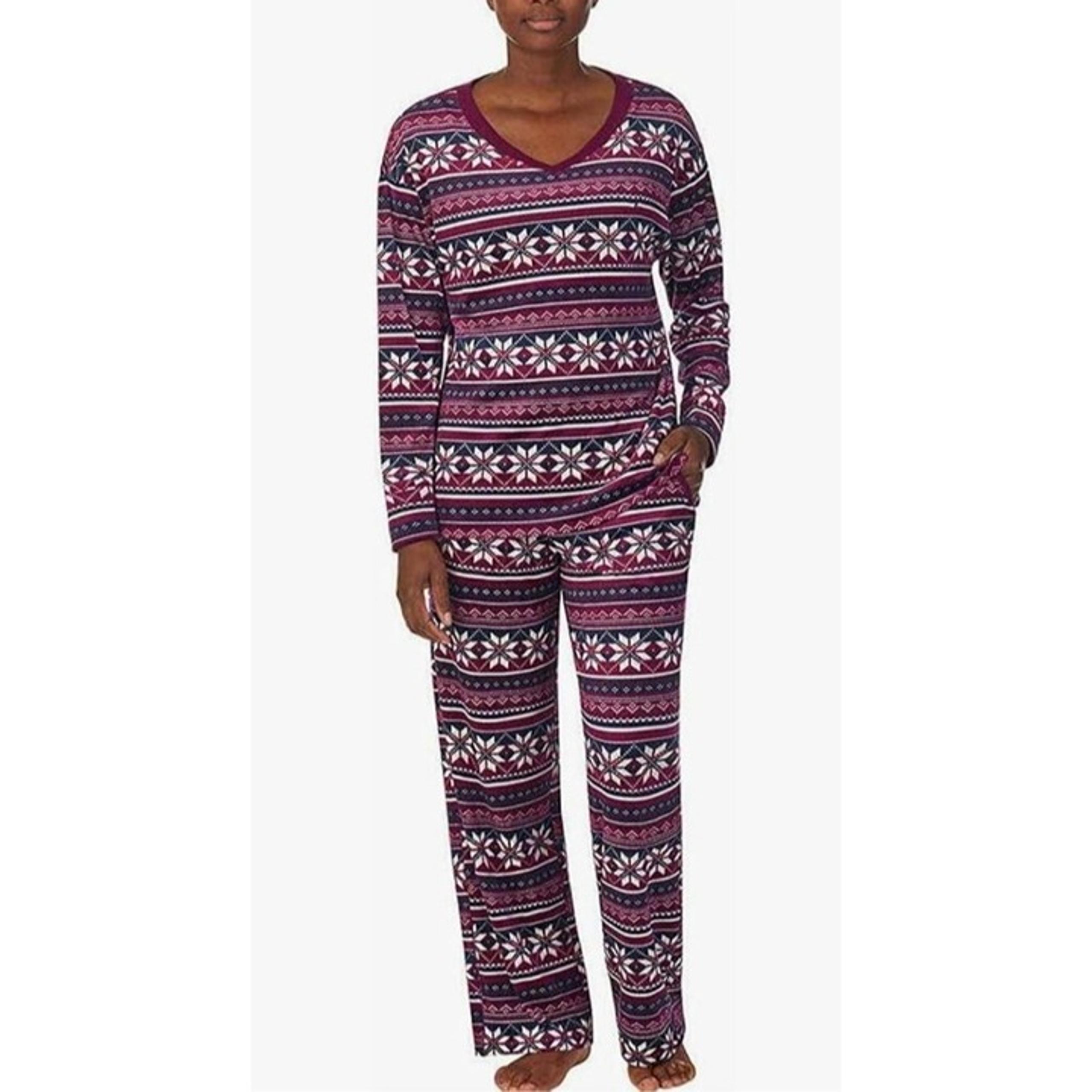 NAUTICA Womens 2 Piece Fleece Pajama Set Size Small Winter Snowflakes Christmas