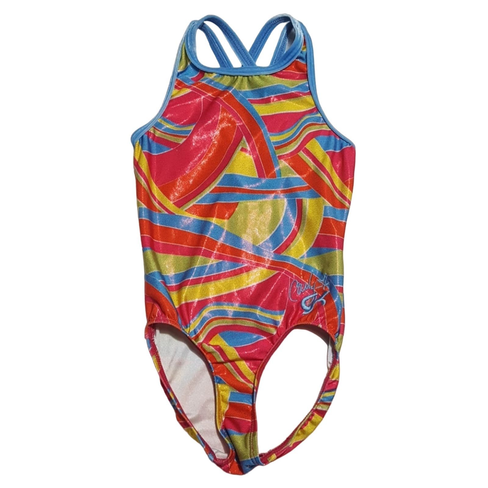 GK Carly abstract striped metallic velour gymnastics leotard