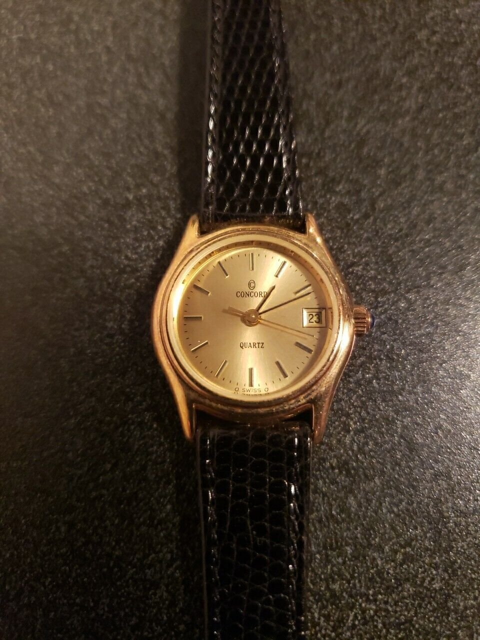 Concord Watch 14kt Gold With Leather Wrist Band Vtge Ladies Not Tested Swiss