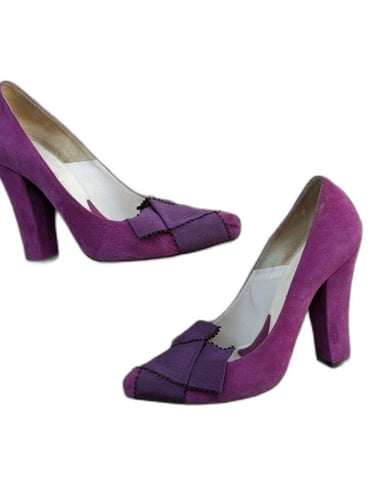 Vintage ALESSANDRO DELL’ACQUA Suede Chunky Heel Pumps Sz 7 Made In Italy
