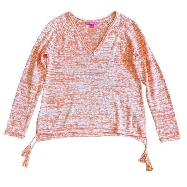Lilly Pulitzer Cantaloupe Orange Marl Jody V-Neck TasselSweater Size Large
