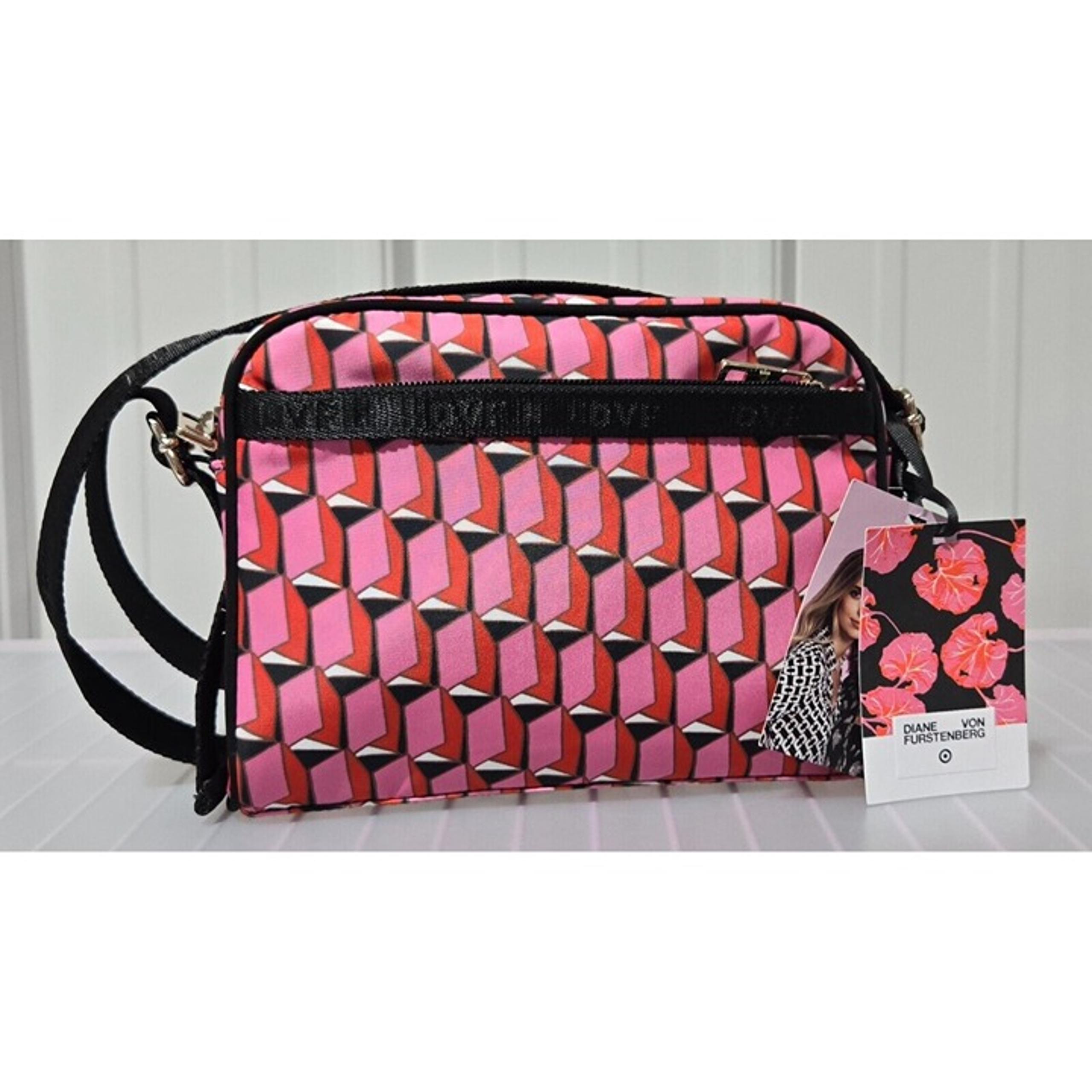 Diane Von Furstenberg Pink Modern Geo Design Small Crossbody Purse Camera Bag