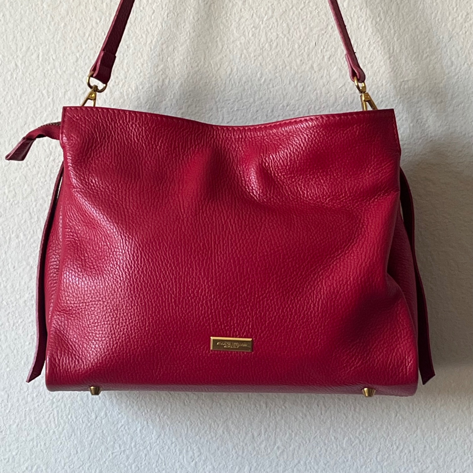 Viola Castellani Red Pebbled Leather Shoulder Bag Italian Made Designer Purse