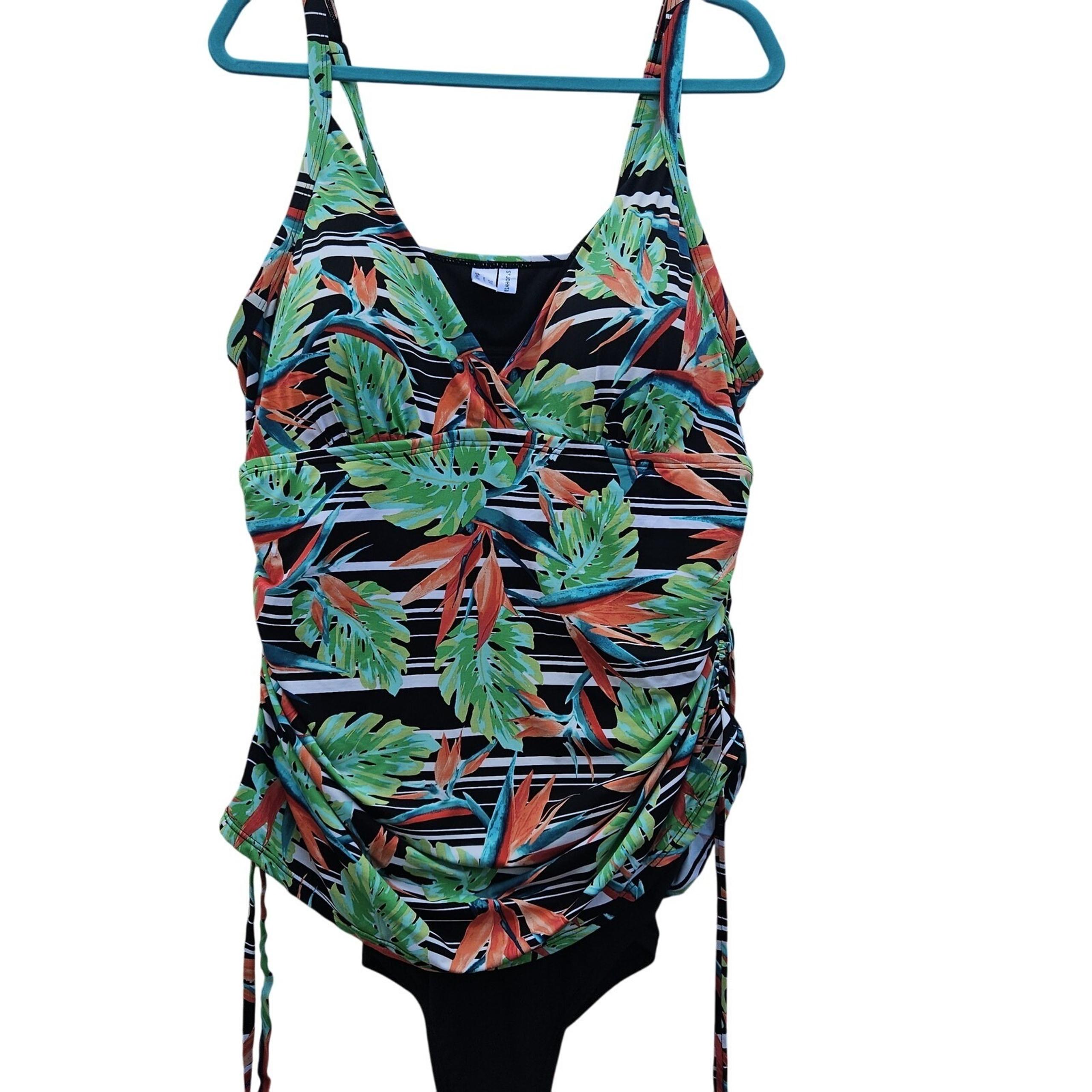 St Johns Bay Swimsuit Womens 24W Tankini One Piece Plus Size Tropical Floral