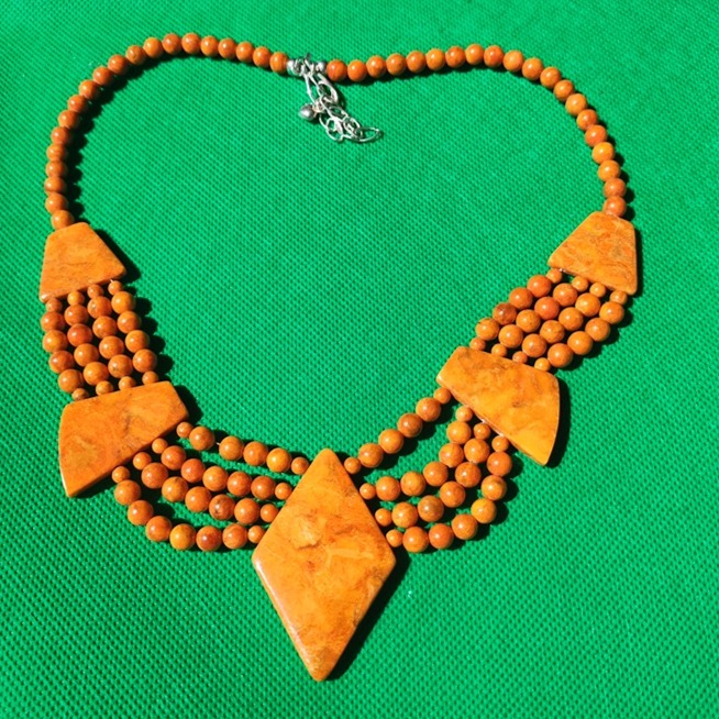 Jay King DTR mine finds orange coral statement necklace 925 Sterling Silver