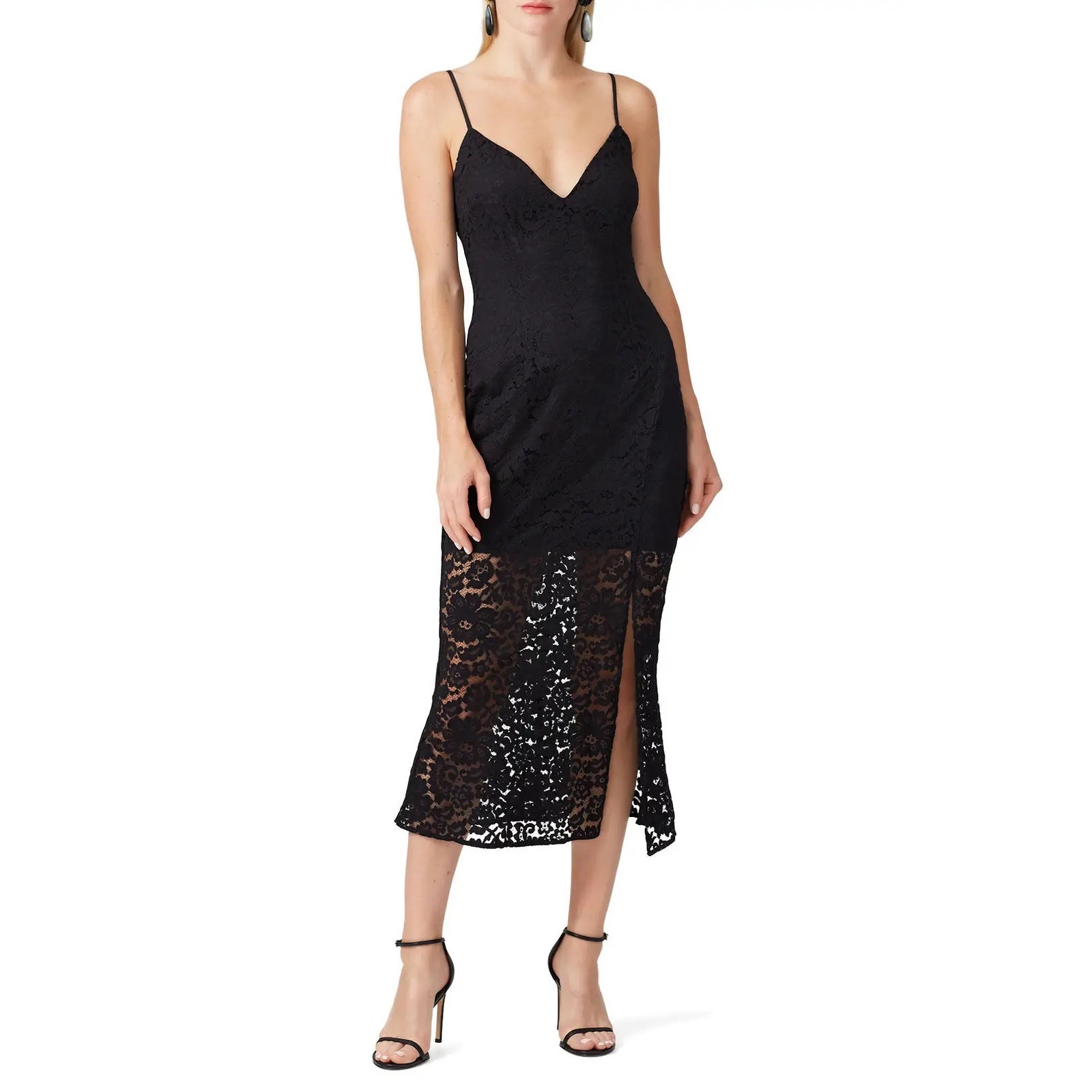 TALULAH La Maison Closer To You Black Lace Sleeveless V-Neck Midi Dress Size M