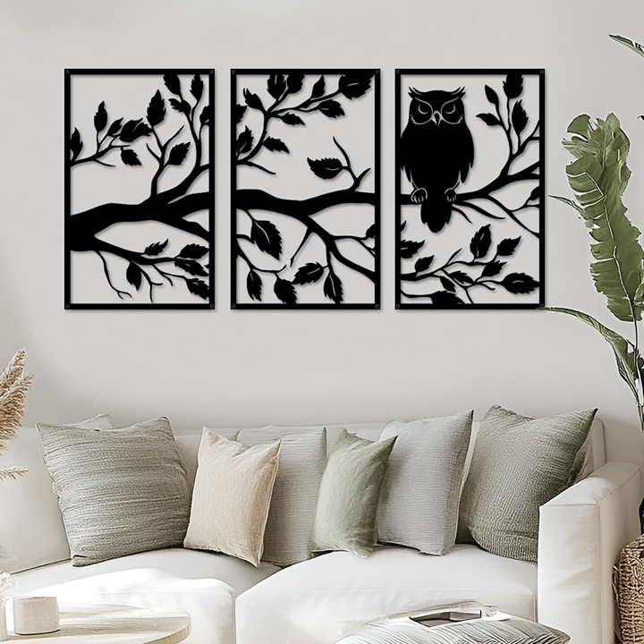 3 Pcs Black Metal Wall Art Decor,Wall Decorations for Living Room, Black