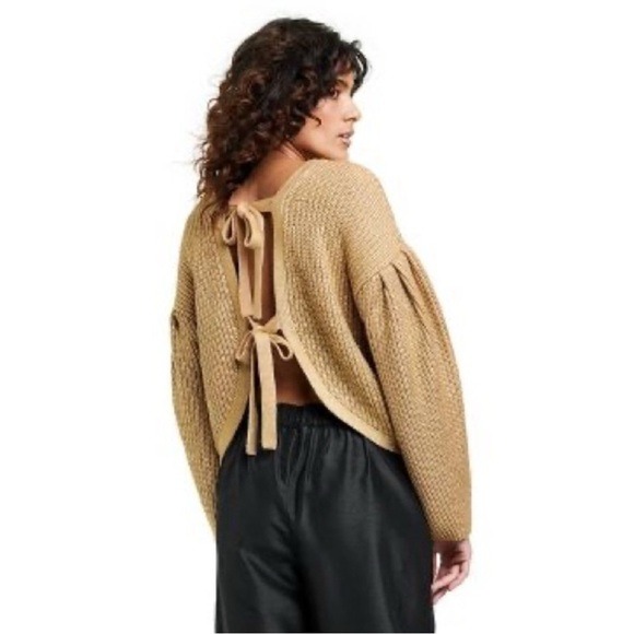 Kika Vargas  Metallic Back Tie Sweater Gold Metallic Knit Size Large