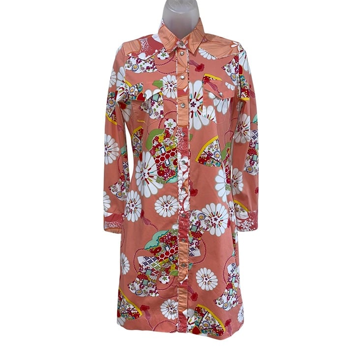 Vintage Cacharel Floral BOHO 70’s Long Sleeve Snap Front Western Dress Size 8