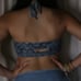 Ribbed Denim Halter Crop Top