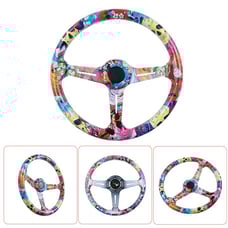 NEW JDM UNIVERSAL 350MM STICKERBOMB Acrylic Deep Dish 6 Holes Steering Wheel