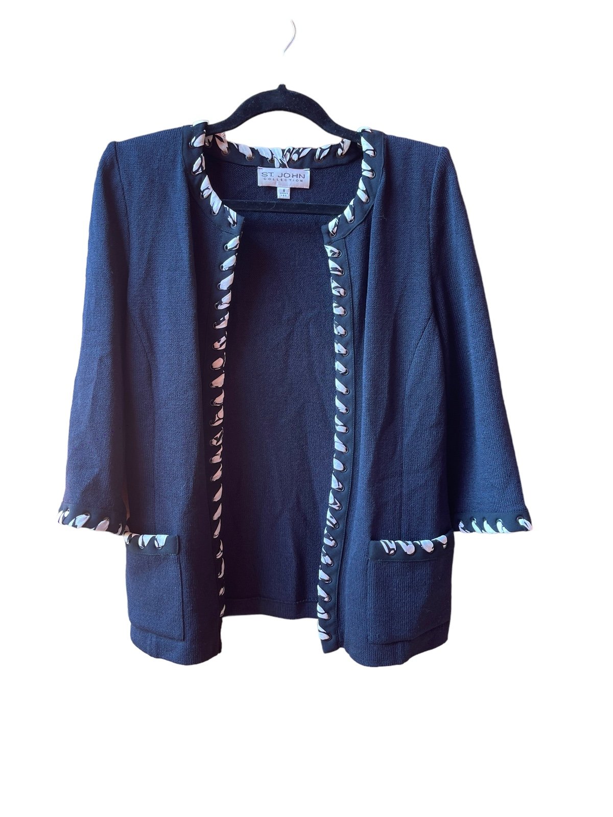 ST. JOHN Collection Size 8 Blue Jacket With White Trim
