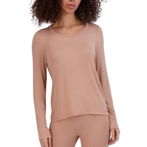 Steve Madden Womens Size XL Ribbed Long-Sleeve Sleep Tee in Praline Brown 2692