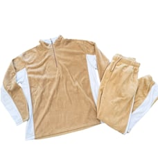 VTG Foot Locker Fleece Tracksuit Tan White 2X/3X Hoodie Sweatpants Drawstring