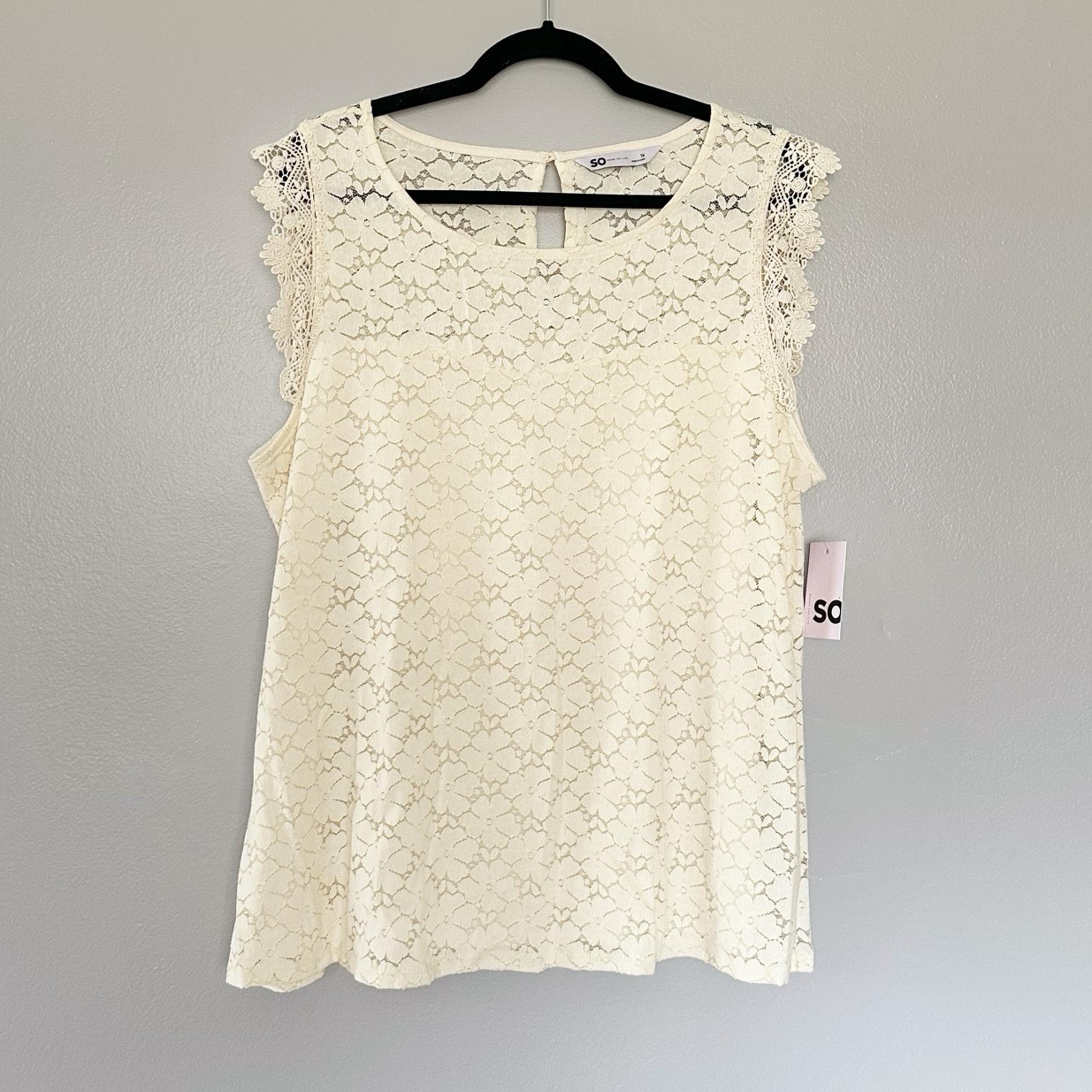 NWT SO Lace Overlay Top in Sand Sz 1X