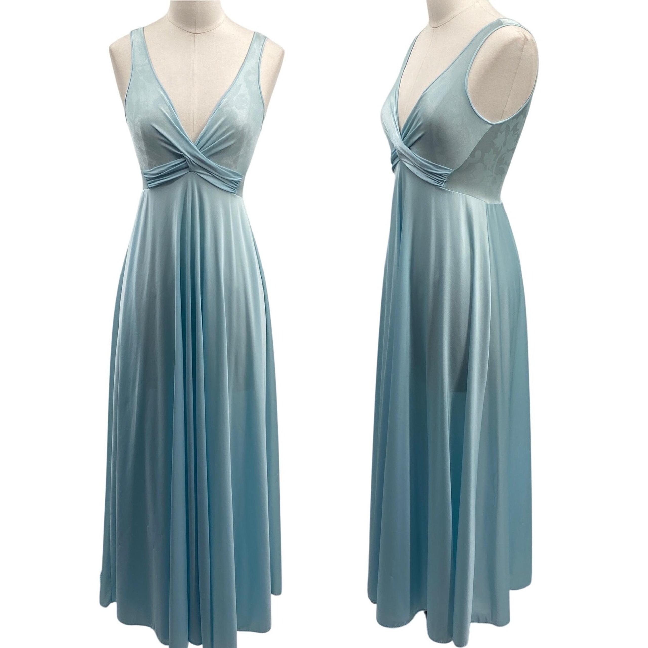 Vintage Olga Nightgown Full Sweep Maxi Dress Nightie Light Powder Blue Womens S