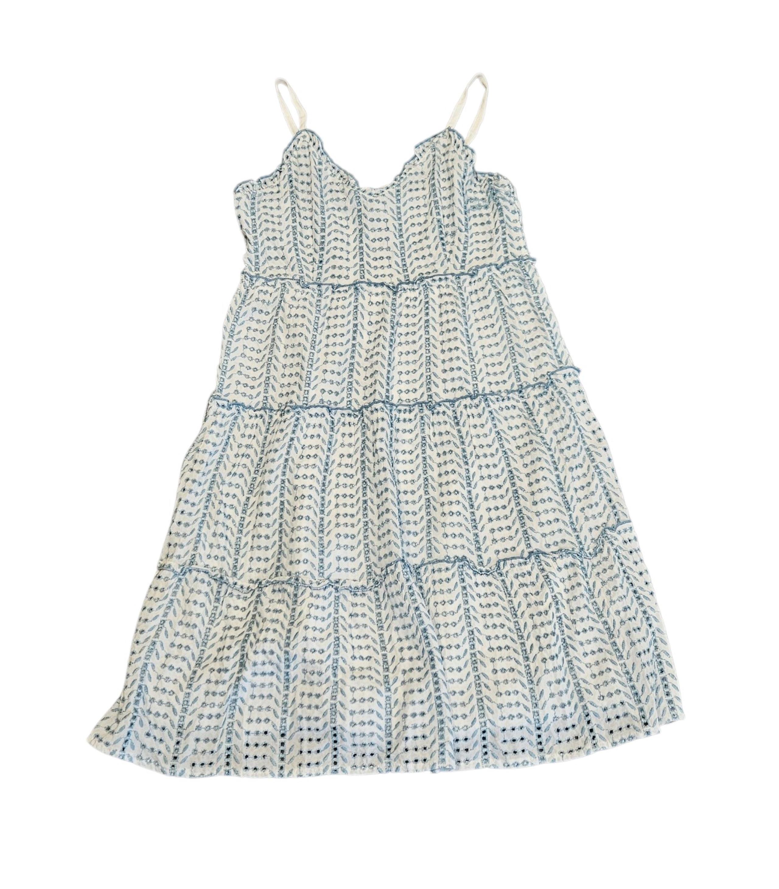 Jessica Simpson Dress Women Large Blue White Cottagecore Tiered Eyelet Sundress