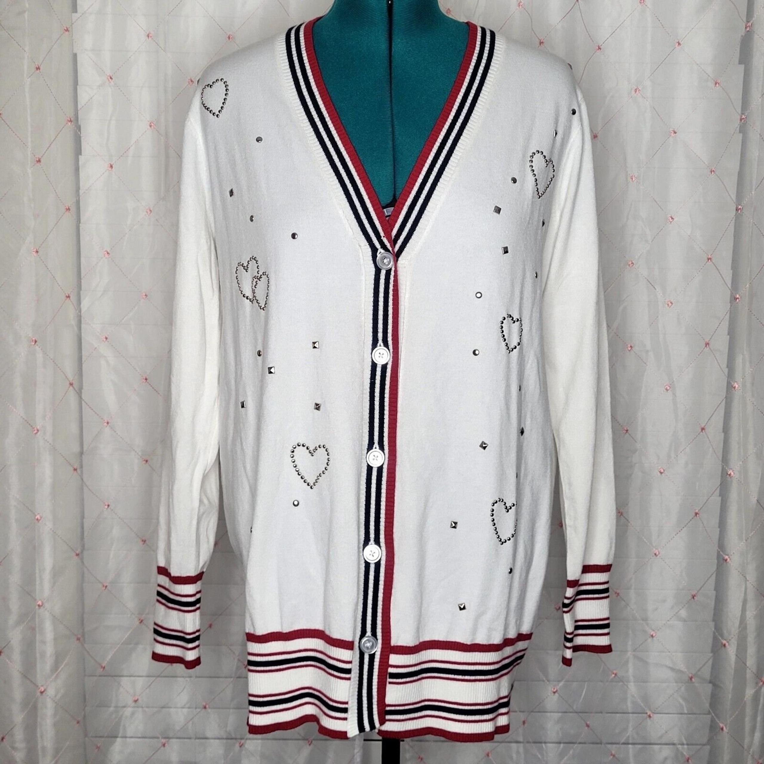 DG2 Diane Gilman Ivory Soft Ease Embellished V Neck Boyfriend Cardigan XL NWT