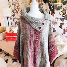Free People Willow Poncho Sweater Button Turtleneck Alpaca Blend