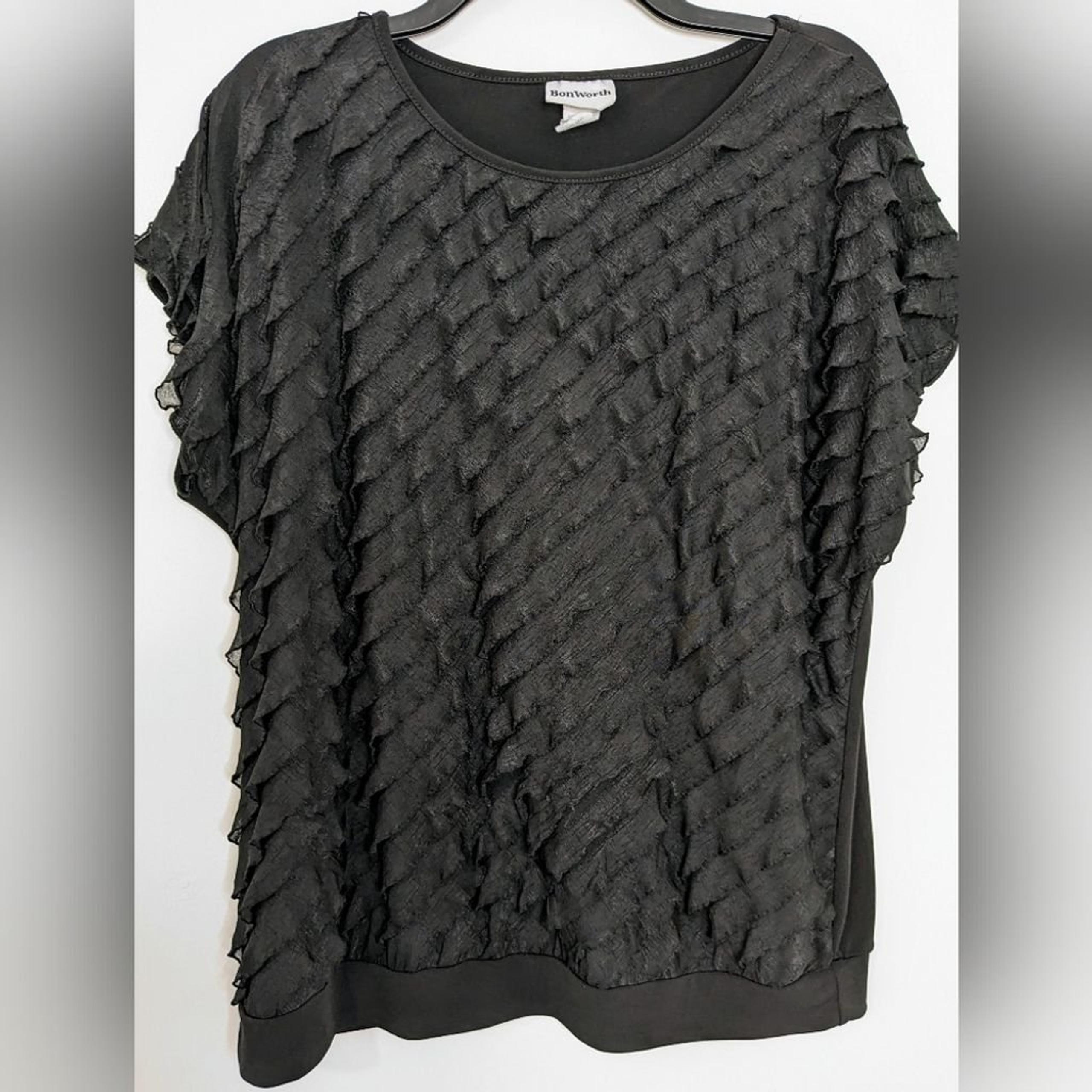 Women's Bon Worth Black Ruffle Top