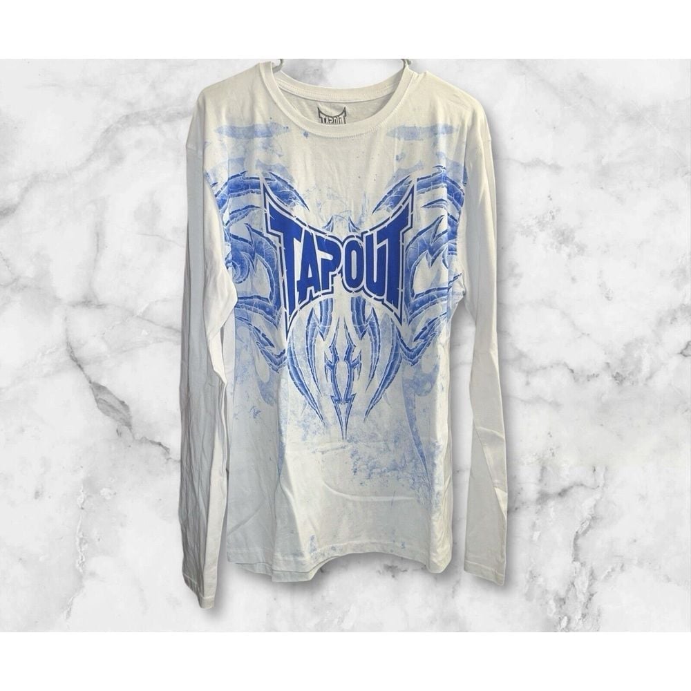 VINTAGE Tapout Men Shirt XL White American Arrogant Grunge MMA Waffle Knit Y2K