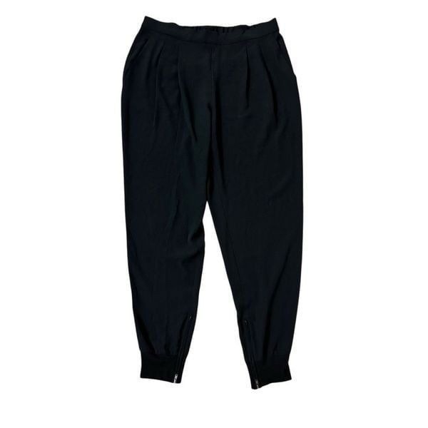 Eileen Fisher System Black Silk Jogger Dress Pants Zip Cuff Pleated Size Medium