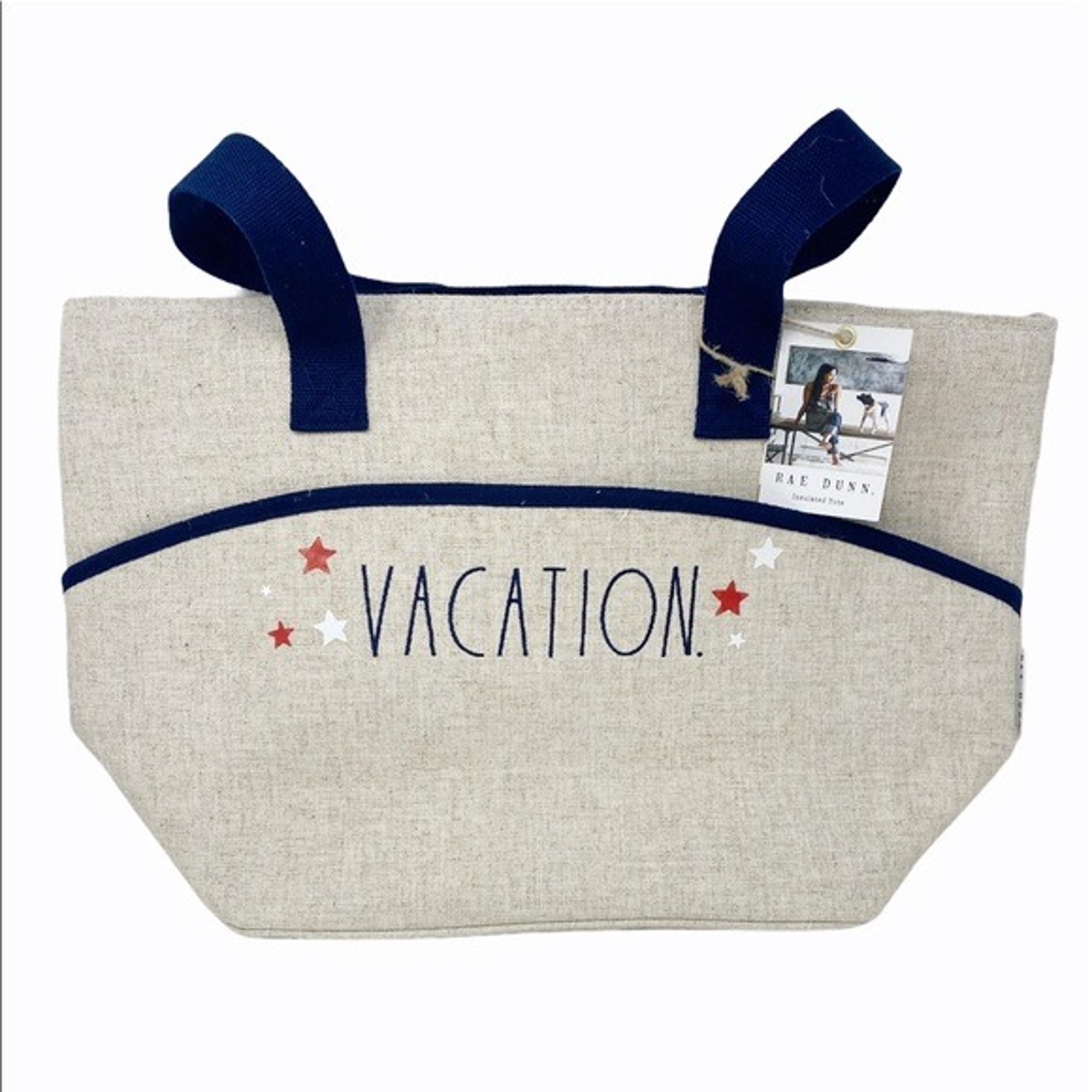 RAE DUNN Linen Patriotic VACATION Tote