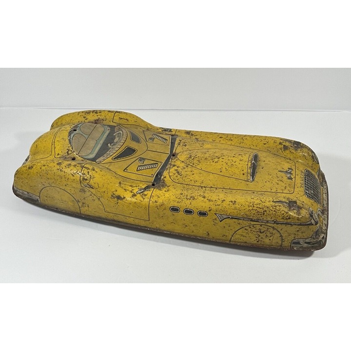 Marx Falcon Friction Powered Tin Car Classic Litho Graphics Yellow 1950s Huge