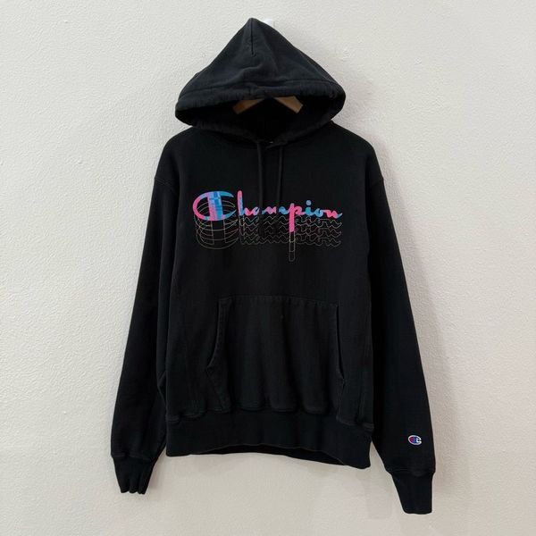 Vintage Champion Reverse Weave Men's Medium Black Holographic Logo Sweatshirt