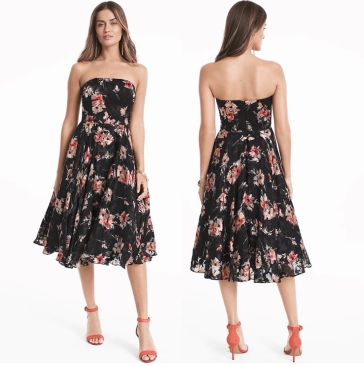 White House Black Market Silk Blend Textured Fit & Flare Dress Size 8