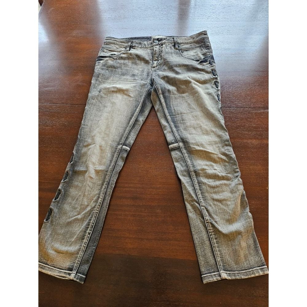 Free People Womens Tapered Leg Gray Washed Jeans Size W 30 Eyelet string leg