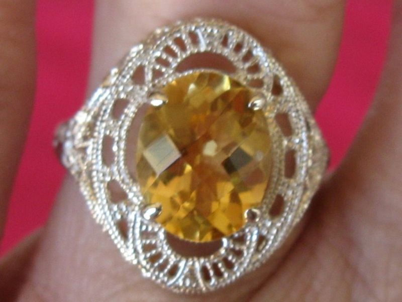 2.60ct FLAWLESS CITRINE VINTAGE STYLE FILIGREE RING! BEAUTIFUL COLOR AND BIG!!
