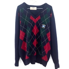Pringle Of Scotland Argyle Navy/Burgundy/Green V Neck Sweater 46