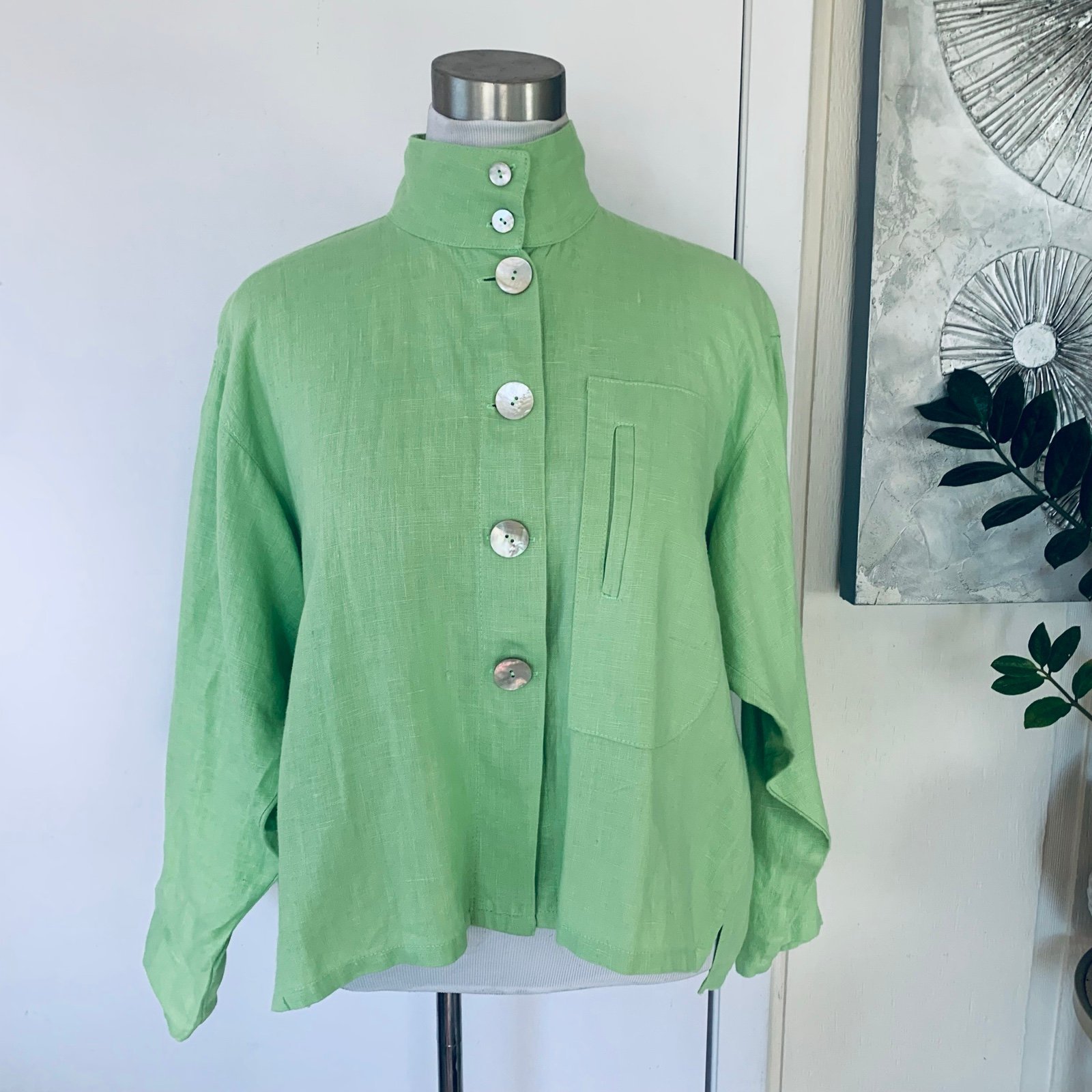Spin Studio 100% green linen jacket size L