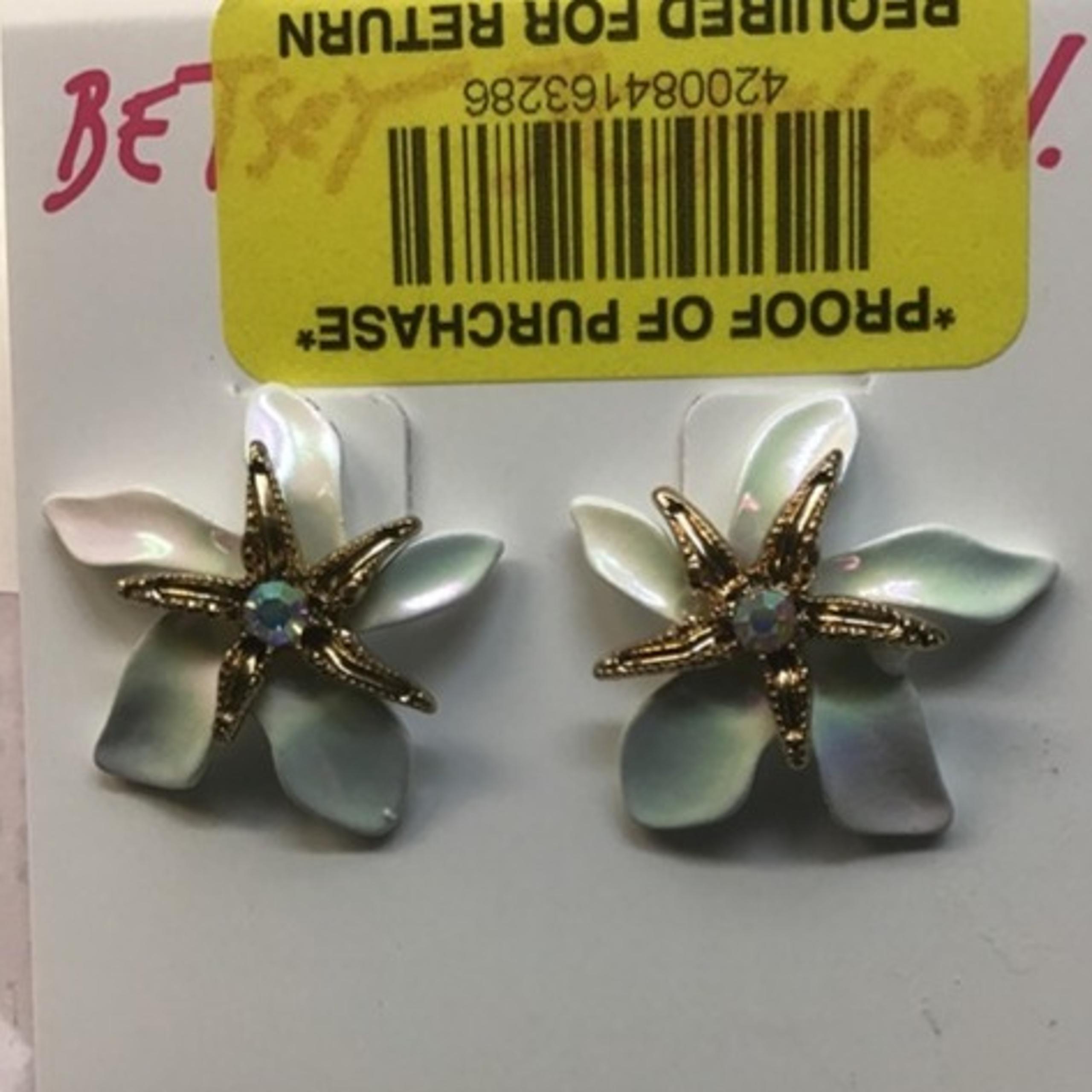 Betsey Johnson New Gold Starfish on White Flower Earrings