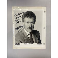 Autographed Alex Trebek Jeopardy! Black & White Photo In Sleeve