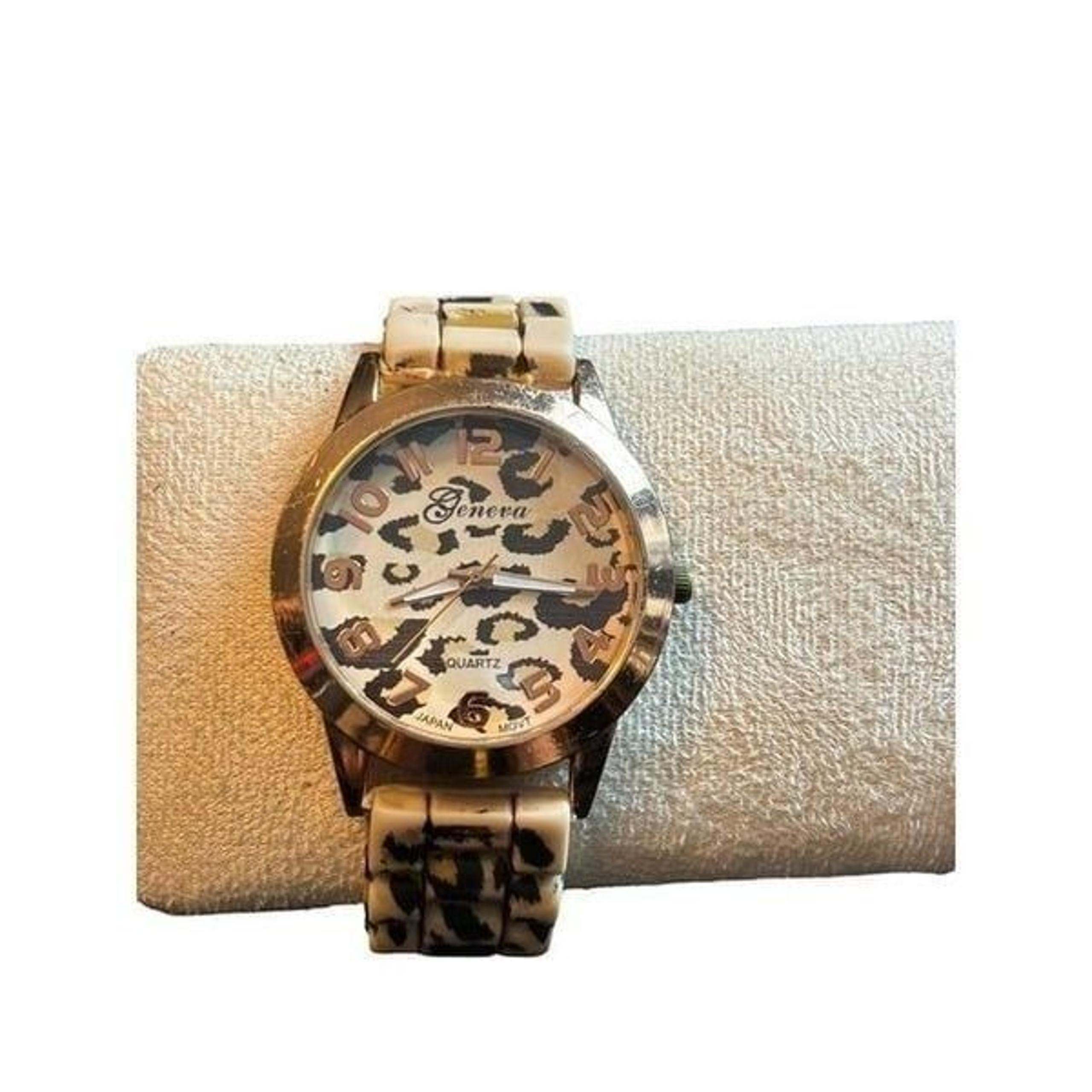 Geneva Women's Leopard Print Quartz Watch Beige & Black 10" Adjustable Resin Ban