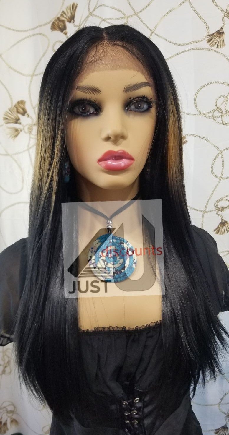 Black brown splash highlight lace wig