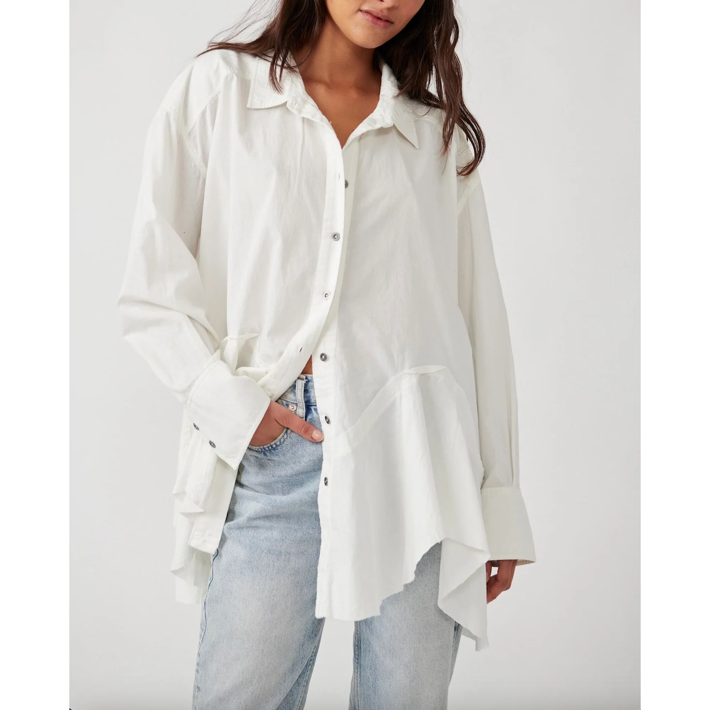 Free People Freya Poplin Button Up Shirt White Size XS