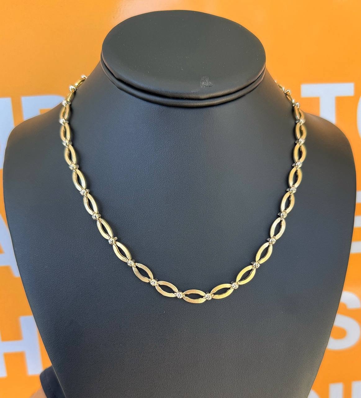 Jewelry 14k yellow gold two tone diamond cut fancy necklace chain 17.5 6.50mm