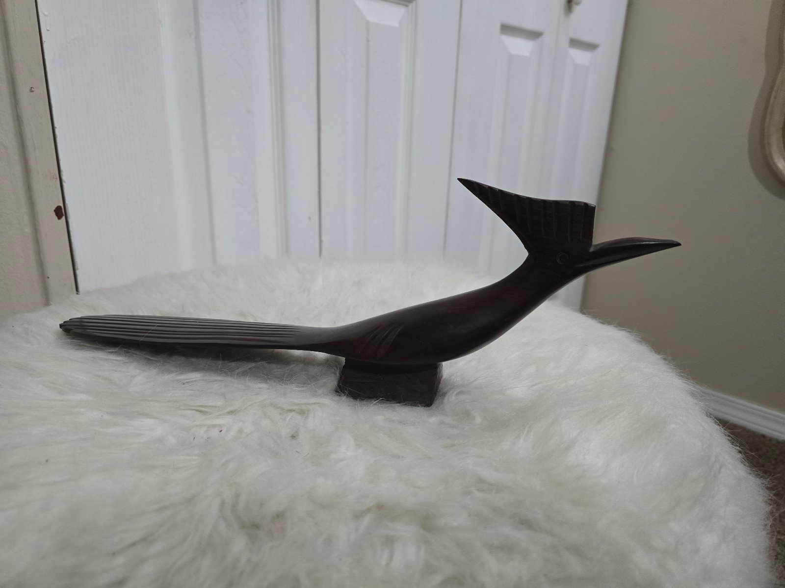 Vintage MCM Hand Carved Wooden Roadrunner Folk Art Decor Sculpture Figure