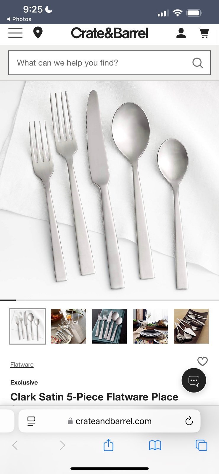 Crate and Barrel Clark Satin 5-Piece Flatware Place Setting