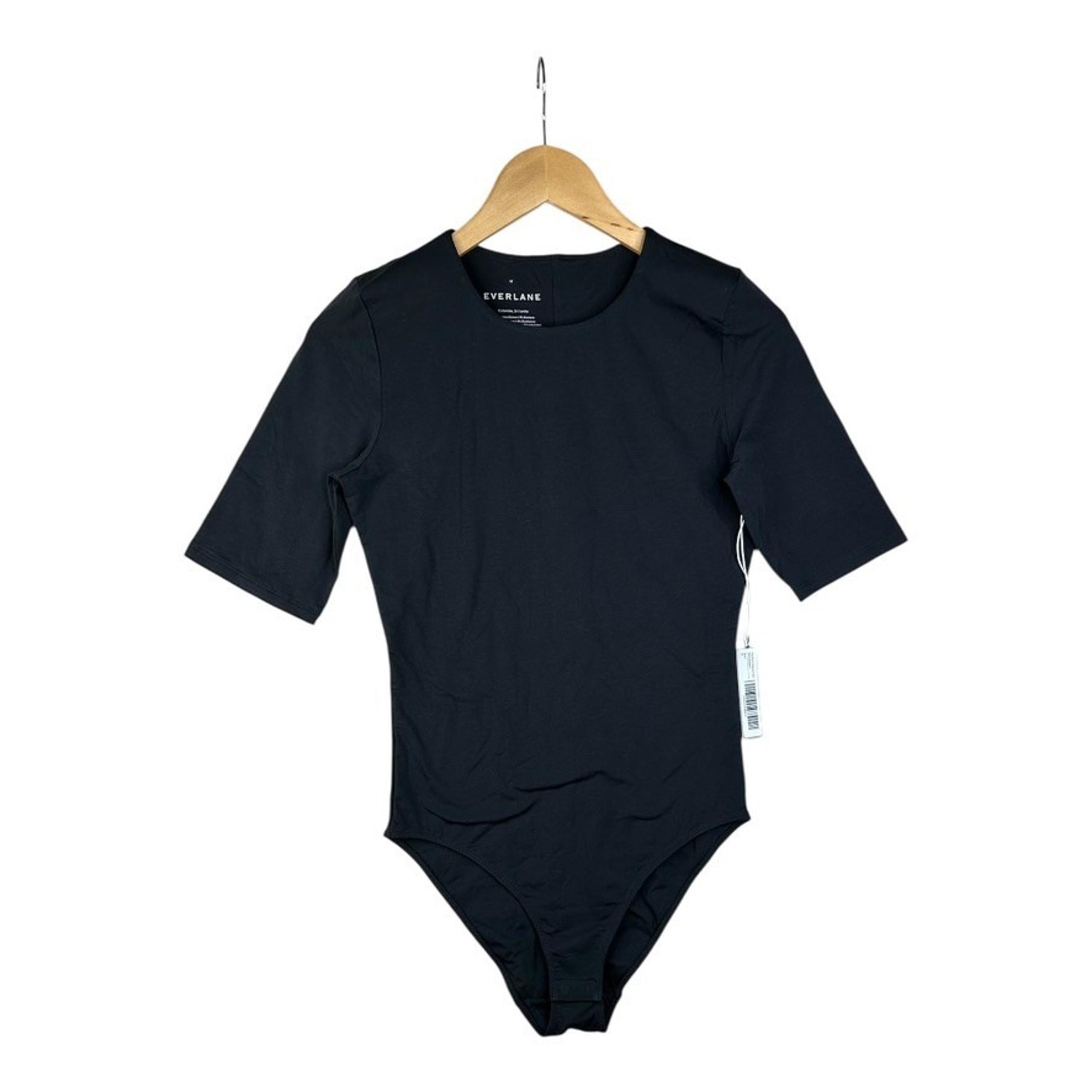 NWT EVERLANE Womens The Short Sleeve Crew Neck Bodysuit Size M Black