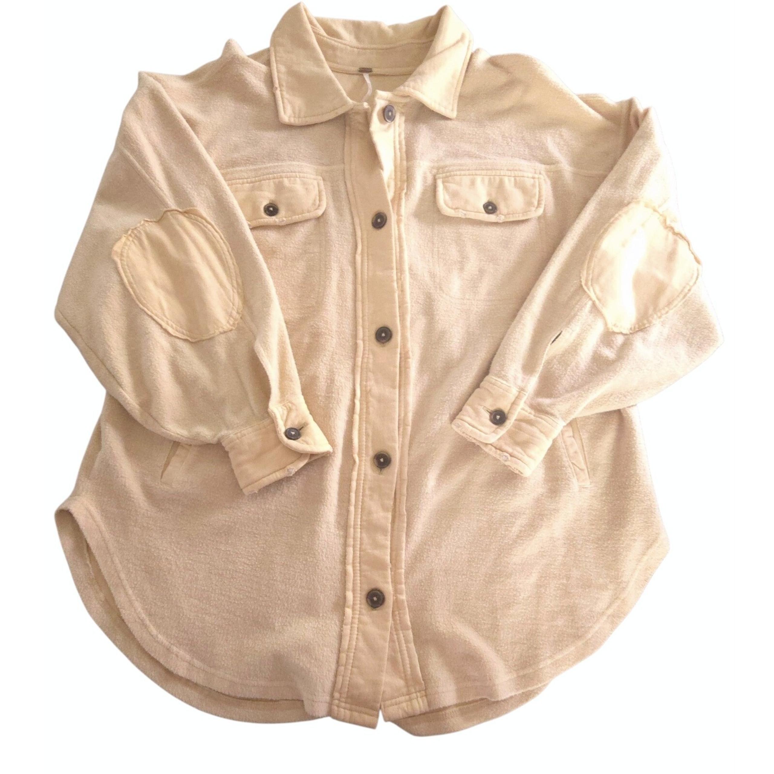 Free People Ruby Jacket Womens S Cream Fleece Oversized Elbow Patches Shacket