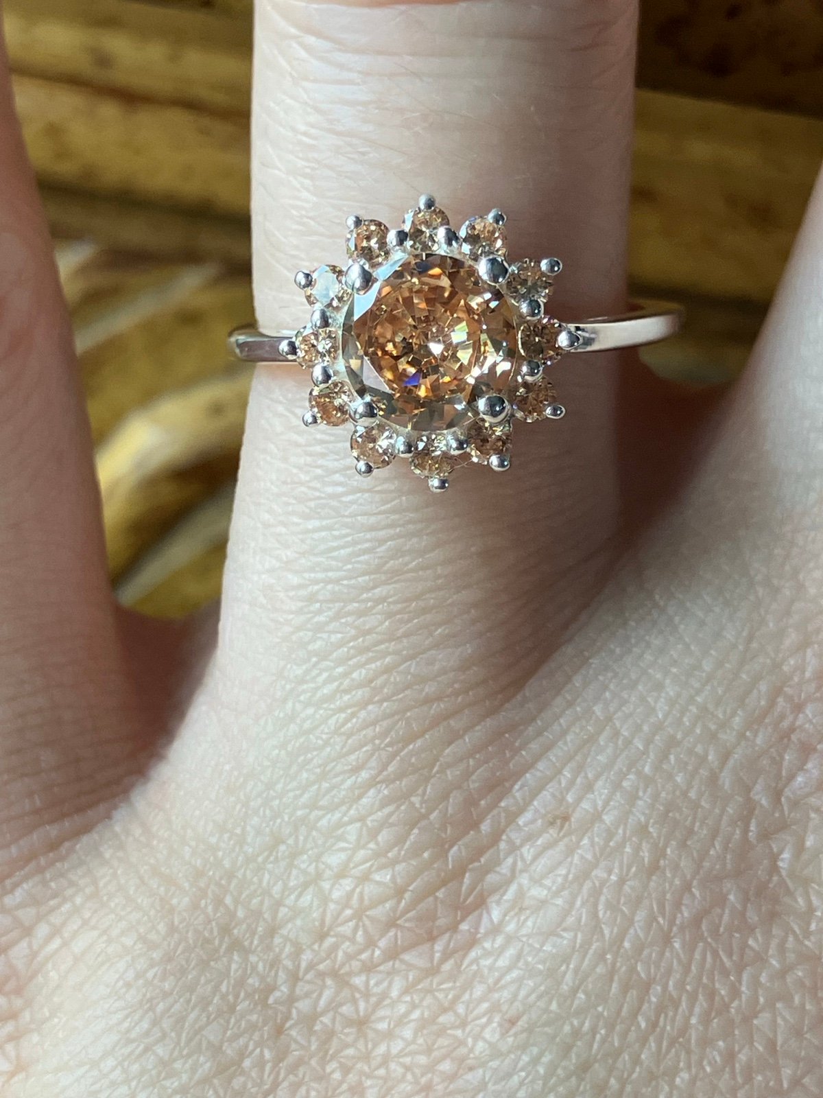 Simulated Champagne Diamond Sterling Silver Ring Size 7